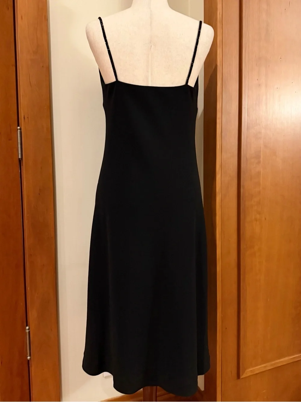 Banana Republic Black Cowl-Neck Satin Midi Slip Dress with Sequin Straps